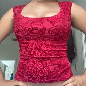 Red square neck top